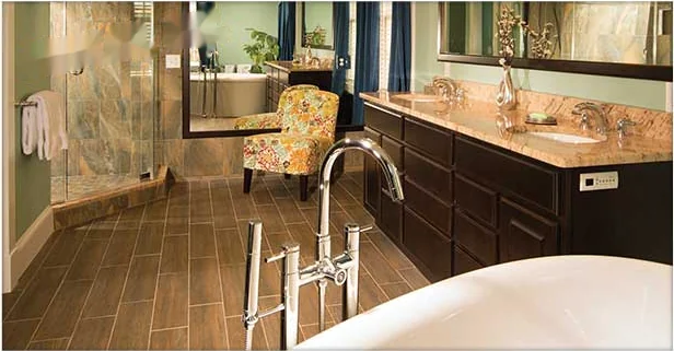 Remodeled Annapolis bathroom with a tiled walk-in shower, soaking tub and double vanity