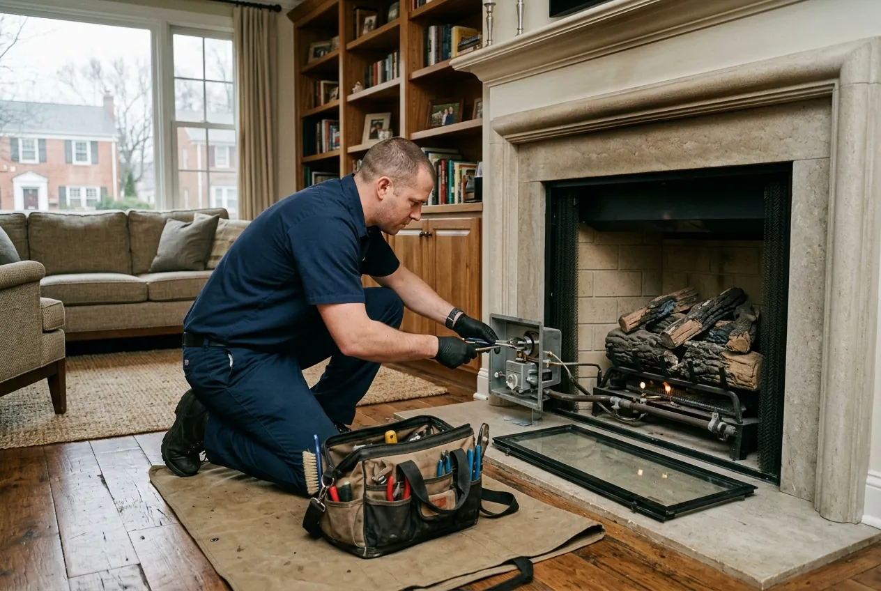 Newly installed gas fireplace in an Annapolis living room